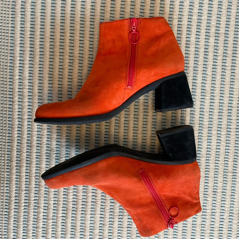 Camper size 40 orange suede heeled ankle boots